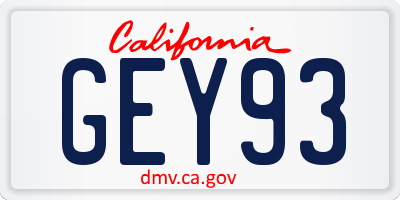 CA license plate GEY93