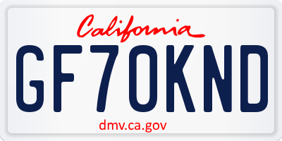 CA license plate GF70KND