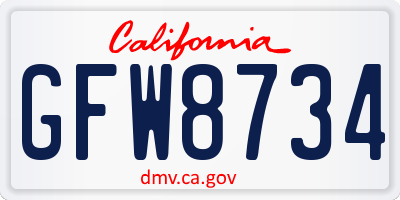 CA license plate GFW8734