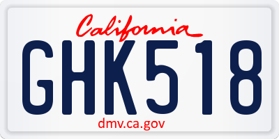 CA license plate GHK518