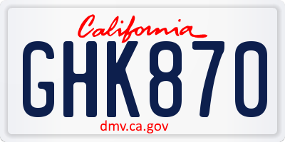 CA license plate GHK870