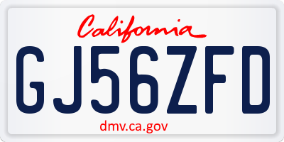 CA license plate GJ56ZFD