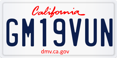 CA license plate GM19VUN