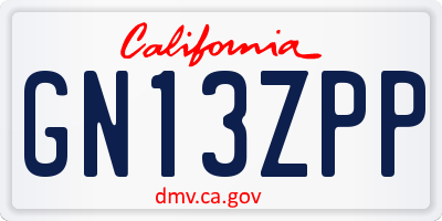 CA license plate GN13ZPP