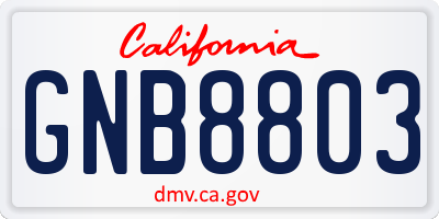 CA license plate GNB8803