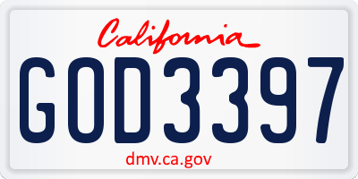 CA license plate GOD3397