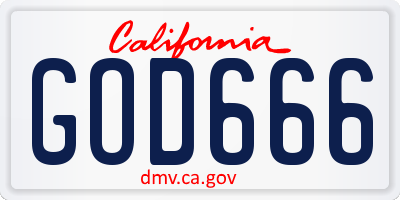 CA license plate GOD666