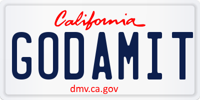 CA license plate GODAMIT