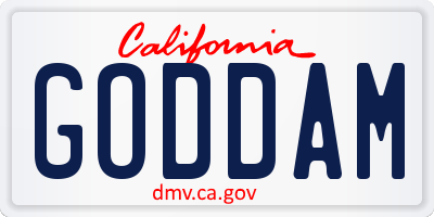 CA license plate GODDAM