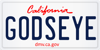 CA license plate GODSEYE