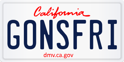 CA license plate GONSFRI