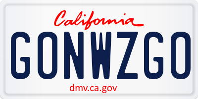 CA license plate GONWZGO