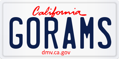 CA license plate GORAMS