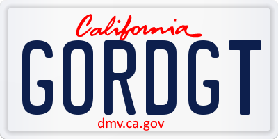 CA license plate GORDGT