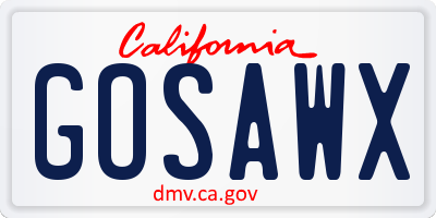 CA license plate GOSAWX