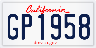 CA license plate GP1958