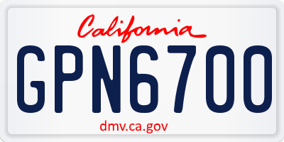 CA license plate GPN6700