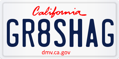 CA license plate GR8SHAG