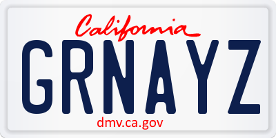 CA license plate GRNAYZ