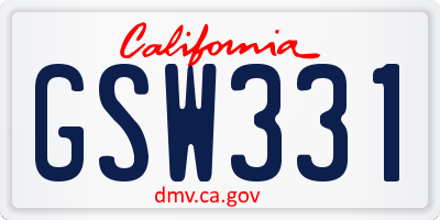 CA license plate GSW331