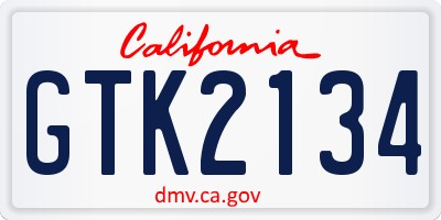 CA license plate GTK2134