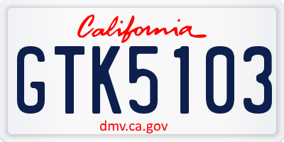 CA license plate GTK5103