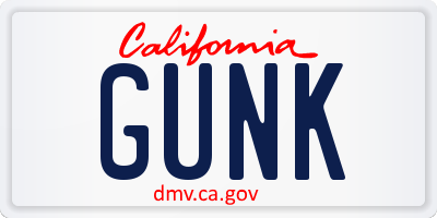 CA license plate GUNK