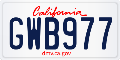 CA license plate GWB977