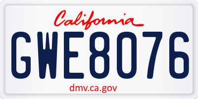 CA license plate GWE8076