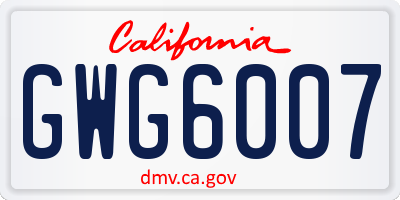 CA license plate GWG6007