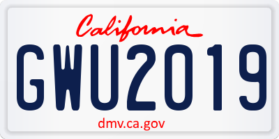 CA license plate GWU2019