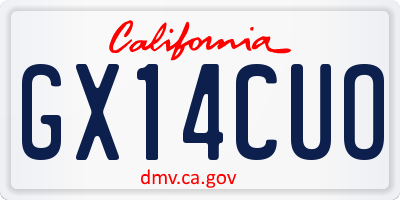 CA license plate GX14CUO