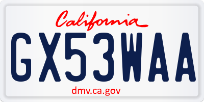 CA license plate GX53WAA