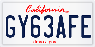 CA license plate GY63AFE