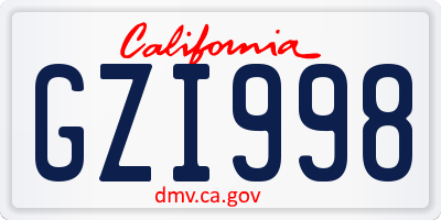 CA license plate GZI998