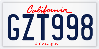 CA license plate GZT998