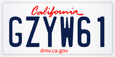 CA license plate GZYW61