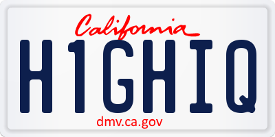 CA license plate H1GHIQ