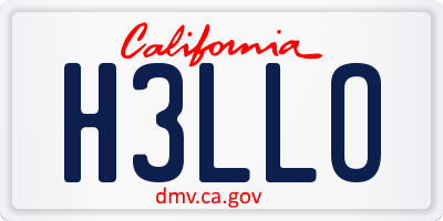 CA license plate H3LLO