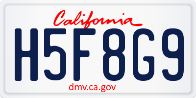 CA license plate H5F8G9