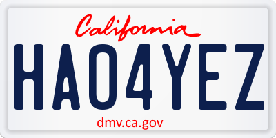 CA license plate HA04YEZ