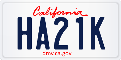 CA license plate HA21K