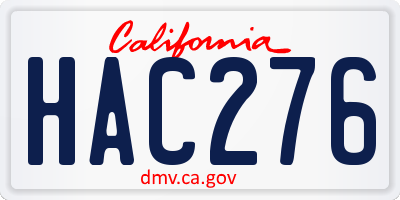 CA license plate HAC276