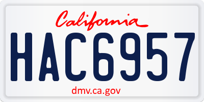 CA license plate HAC6957