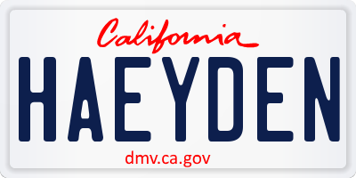 CA license plate HAEYDEN