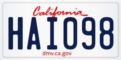 CA license plate HAI098