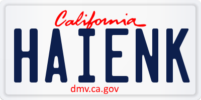 CA license plate HAIENK