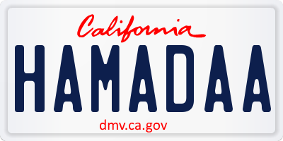 CA license plate HAMADAA