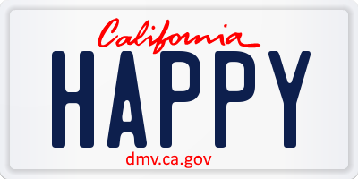 CA license plate HAPPY