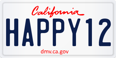 CA license plate HAPPY12